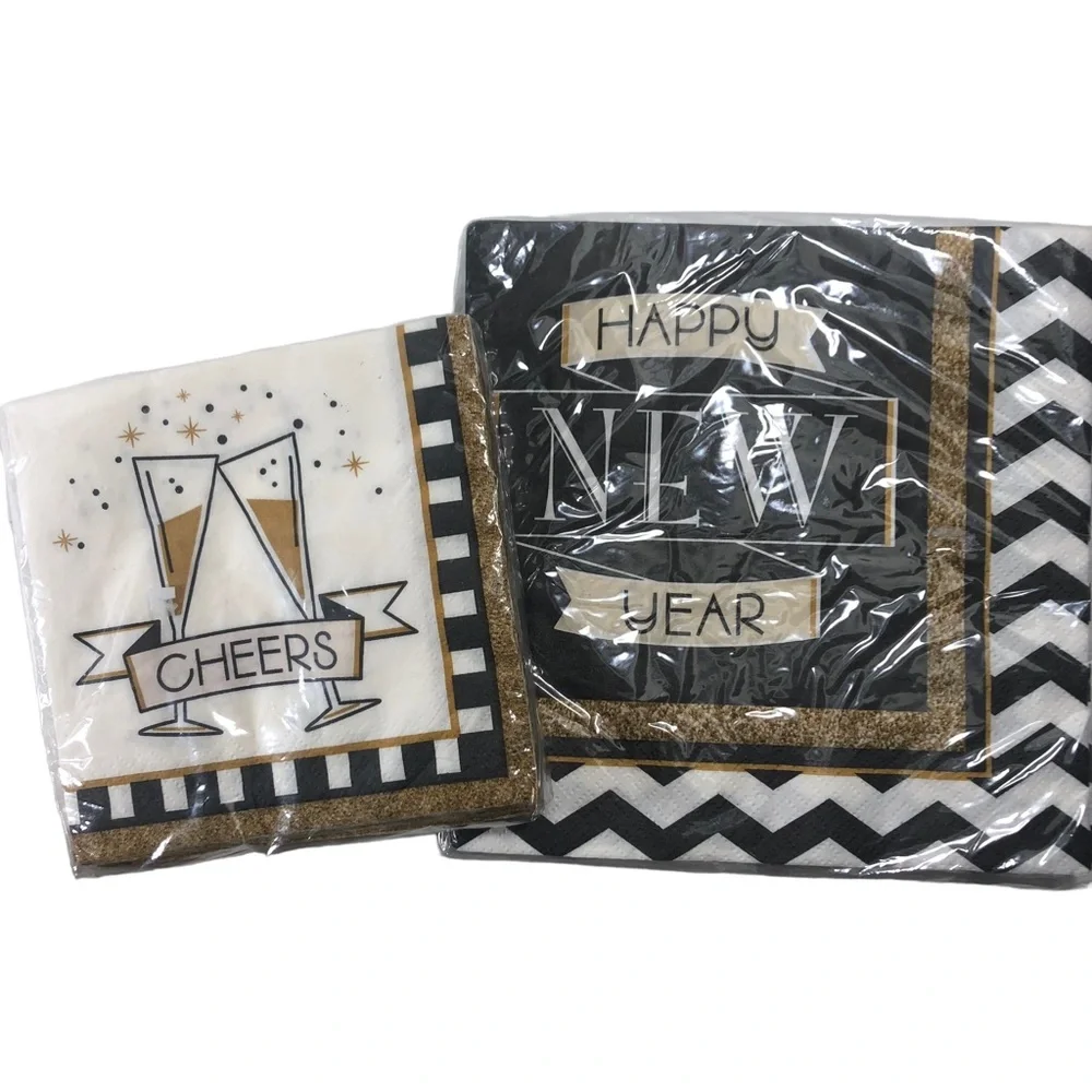 Happy New Year Dinner Napkin & Cheers Cocktail Napkin 16 Ct. (Set of 2)
